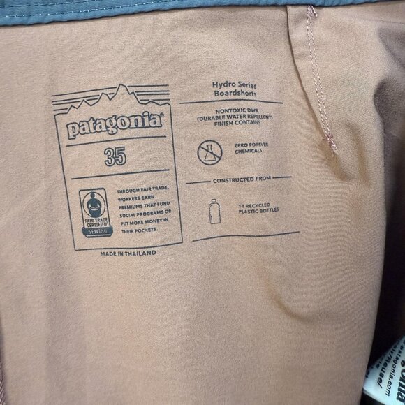 Patagonia Hydro Series Boardshorts Mens 35 Brown Blue Swim Trunks Recycled Eco - Picture 8 of 15